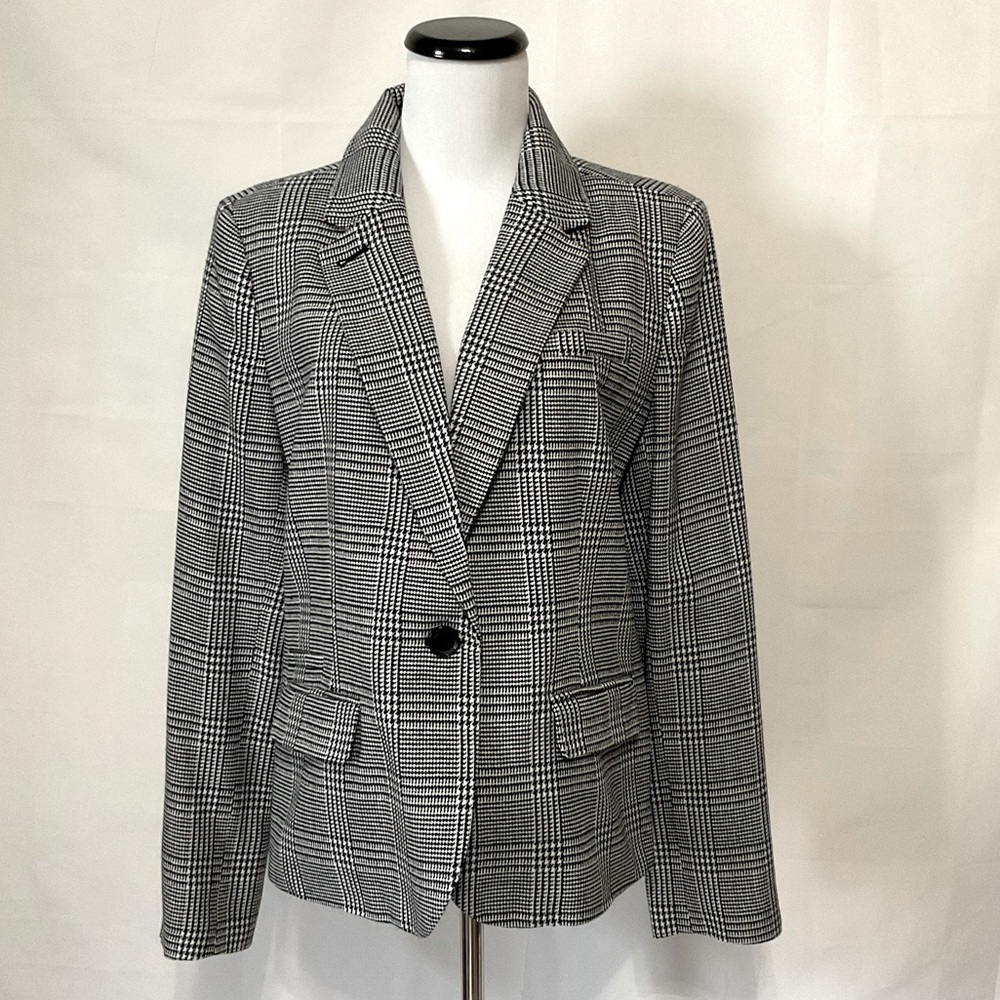 Merona glen plaid black and white 1 button front blazer NWOT Size 14